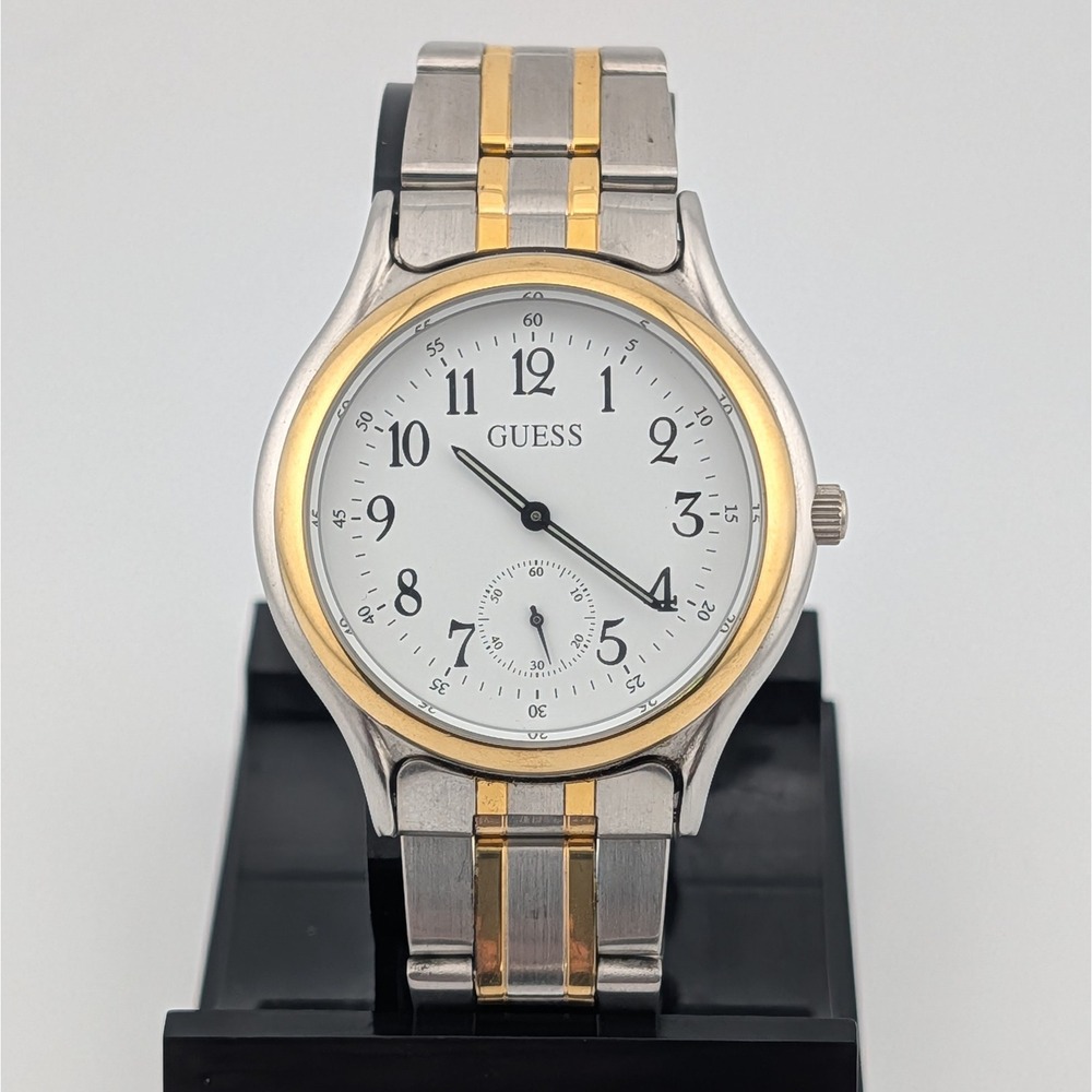 Guess Two Tone White Dial Small Seconds Quartz Watch Japan Movement 36mm